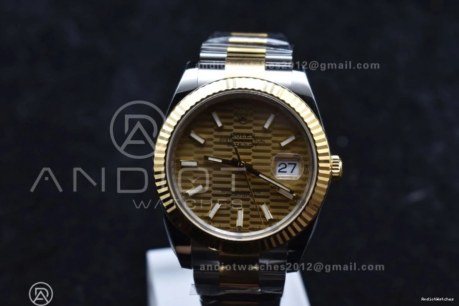 Oyster on YG Textured DateJust 41 Steel Best Sleek 1:1 SS YG Bracelet Clean Dial Edition 904L 126333 608 VR 0513